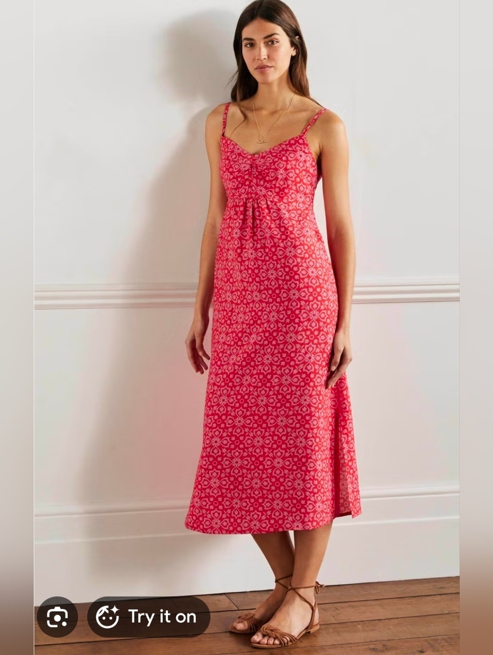 Boden Pink Printed Midi Slip Dress - Size 16/18R